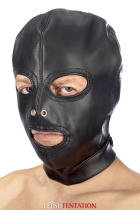 Cagoule BDSM 3 ouvertures en simili cuir - Fetish Tentation Fetish Tentation - 2